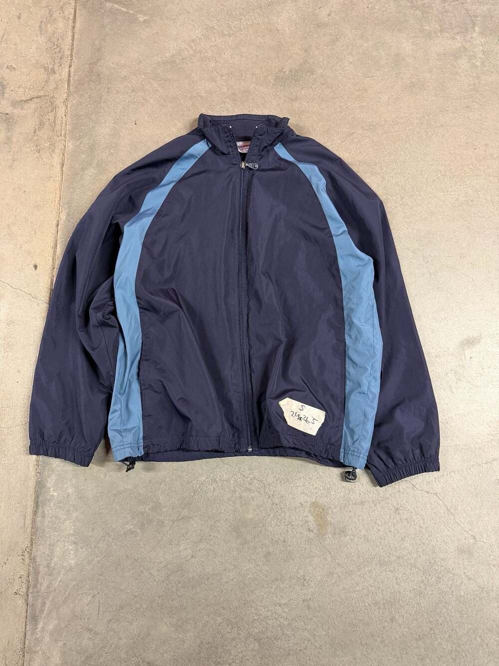 Jerzees Activewear Full Zip Windbreaker Jacket Navy Blue with Light Blue Accents